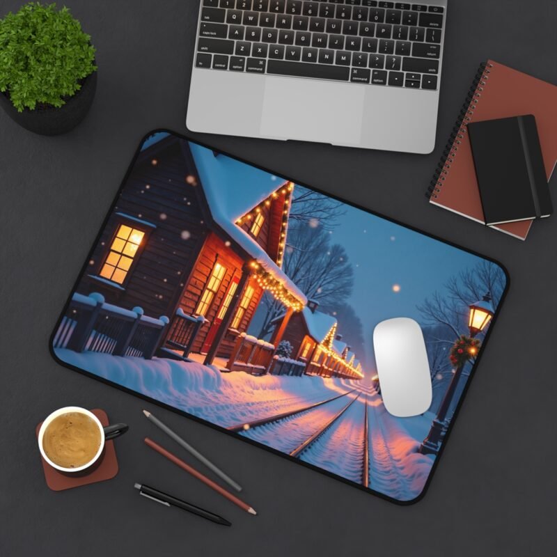 Winter Cabin Desk Mat with Festive Snowy Scene for Cozy Workspaces - Image 4