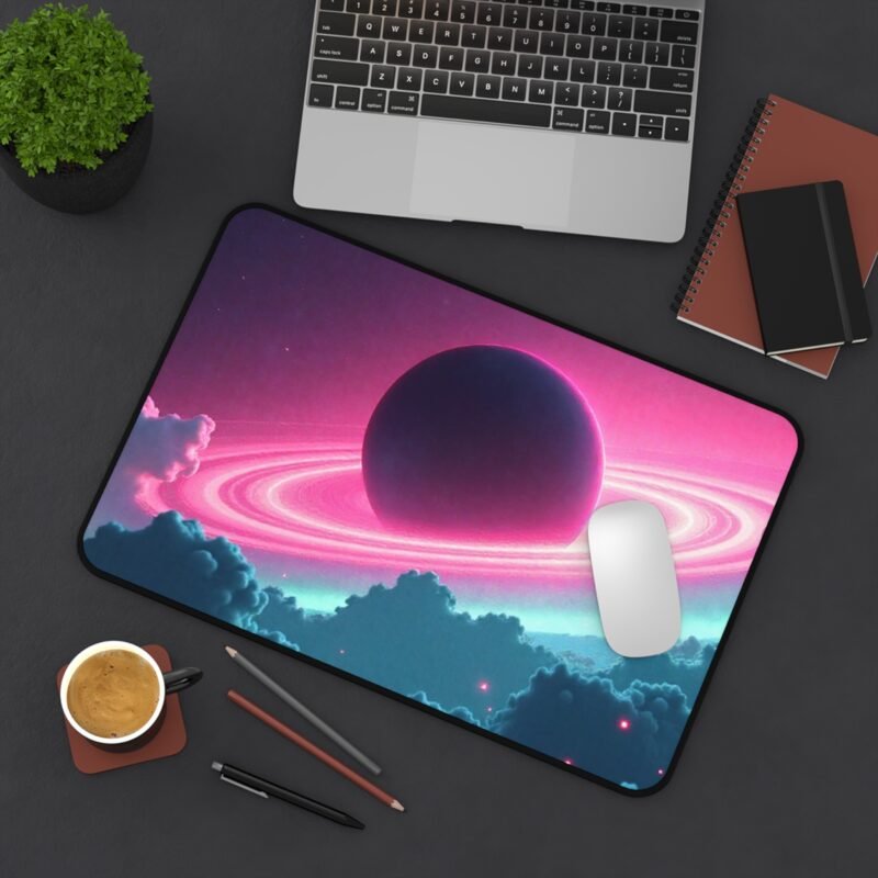 Galaxy Mouse Pad with Cosmic Planet Design and Vibrant Pink and Teal Hues - Image 4