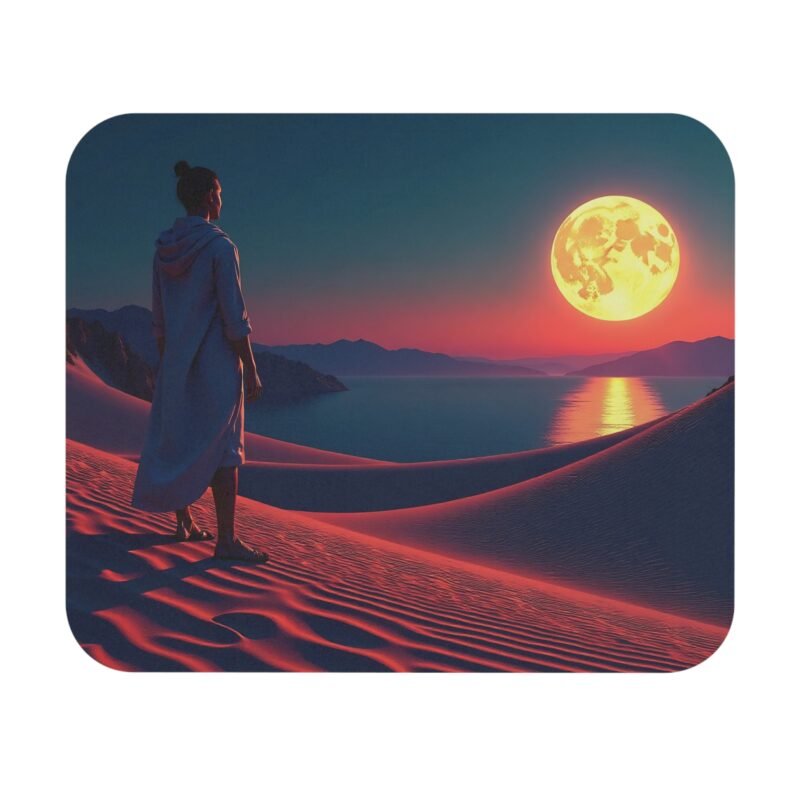 Desk Mat with Moon Design - Surreal Desert Twilight for a Mystical Workspace