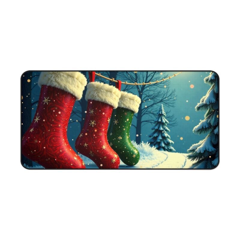 Christmas Desk Mat with Stockings and Snowy Winter Wonderland Design - Image 9