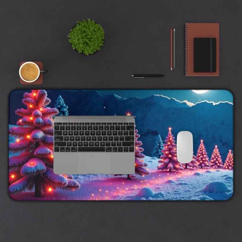Christmas Desk Mat with Snowy Forest and Twinkling Holiday Lights - Image 11