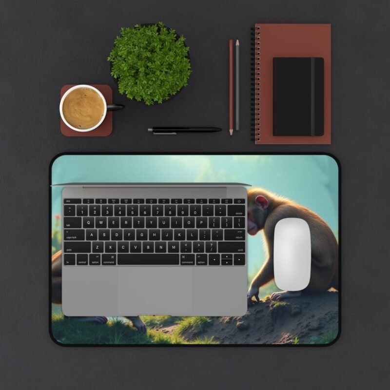 Nature Desk Mat with Tranquil Forest Stream and Monkey Design for a Calm Workspace - Image 3