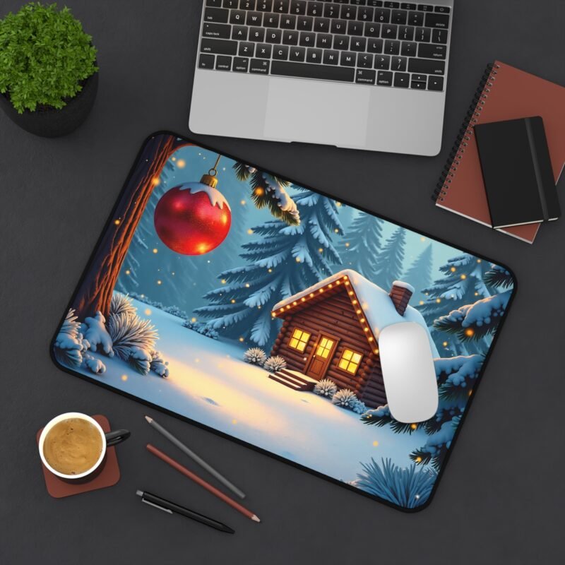 Cozy Christmas Mouse Pad with Winter Wonderland Log Cabin Design - Image 4