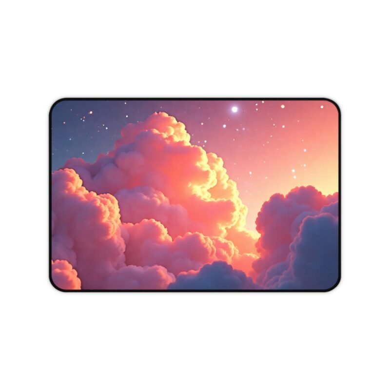 Space-Themed Mouse Pad with Sunrise Clouds and Twinkling Stars for Creative Workspaces