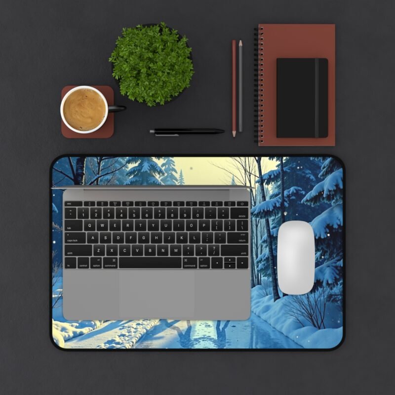 Winter Wonderland Desk Mat with Scenic Skating Forest Design - Image 3