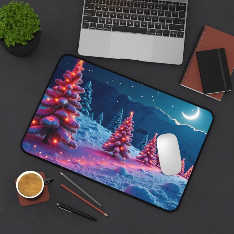 Christmas Desk Mat with Snowy Forest and Twinkling Holiday Lights - Image 4