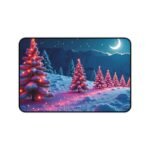Christmas Desk Mat with Snowy Forest and Twinkling Holiday Lights