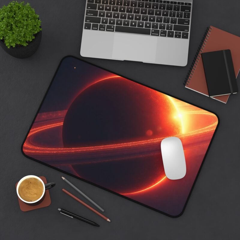 Stellar Space Desk Mat with Cosmic Ringed Planet Design - Image 4