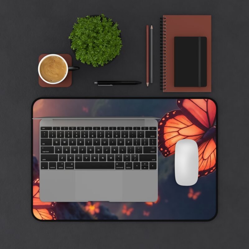 Nature-Themed Mouse Pad with Monarch Butterflies and Serene Mountain Sunset Design - Image 3