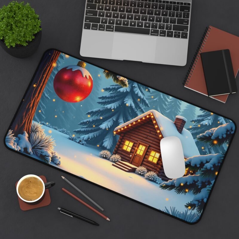 Cozy Christmas Mouse Pad with Winter Wonderland Log Cabin Design - Image 8
