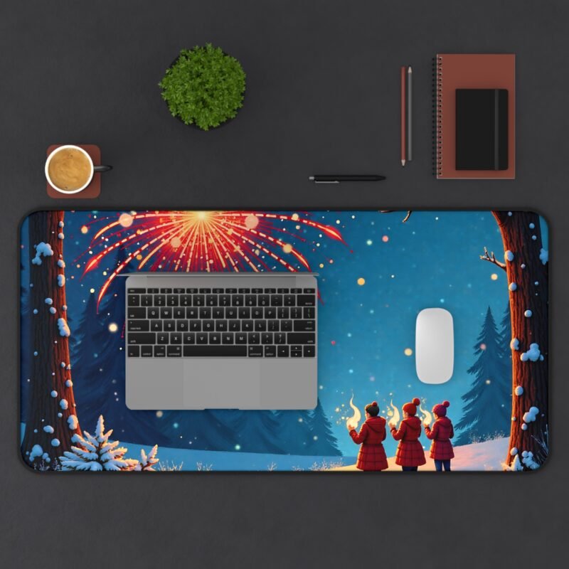 Winter-Themed Mouse Pad with Fireworks and Snowy Pines for Festive and Cozy Workspaces - Image 11