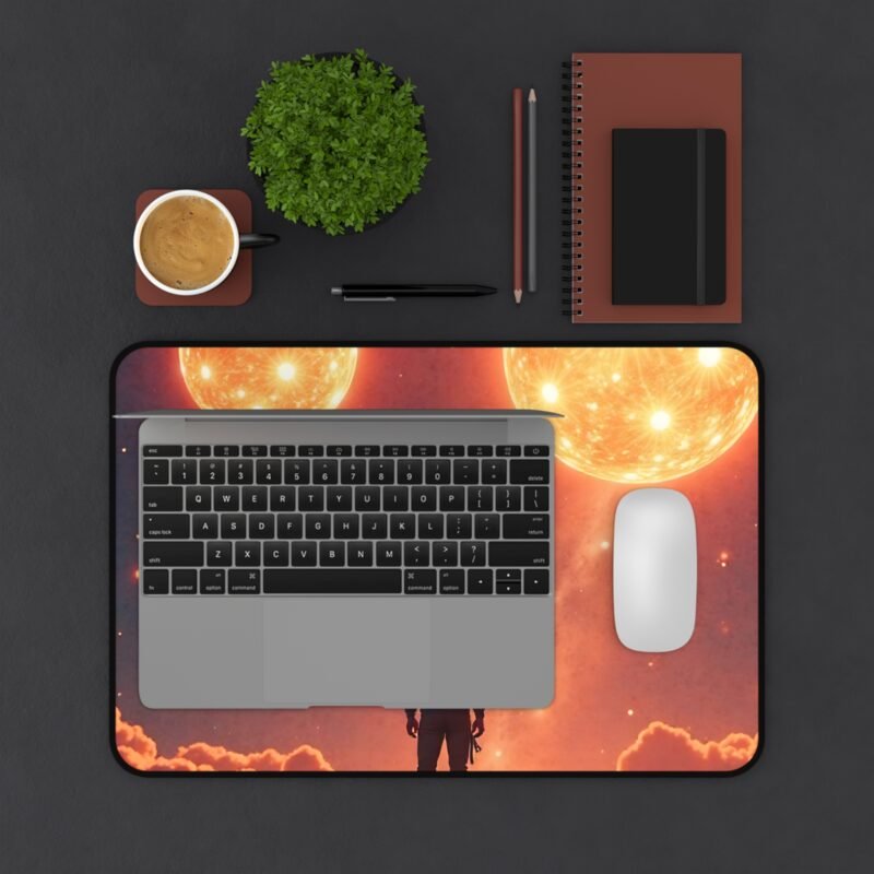 Galaxy Desk Mat Cosmic Design with Twin Celestial Orbs for Space Enthusiasts and Creative Inspiration - Image 3