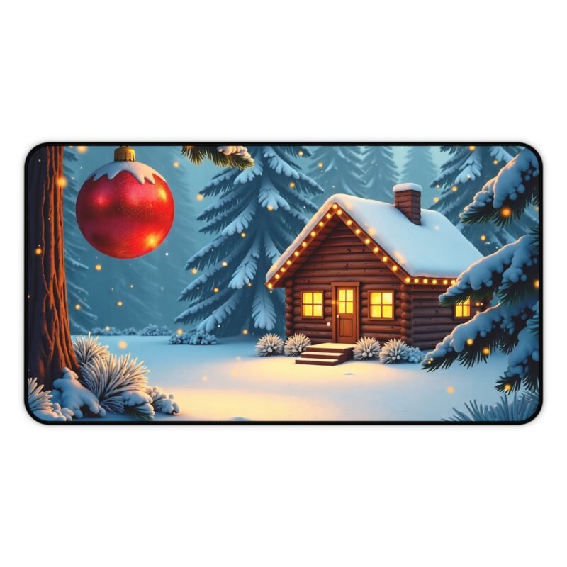 Cozy Christmas Mouse Pad with Winter Wonderland Log Cabin Design - Image 5