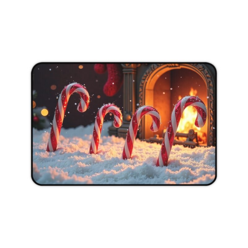 Winter Wonderland Christmas Desk Mat with Festive Candy Cane Design