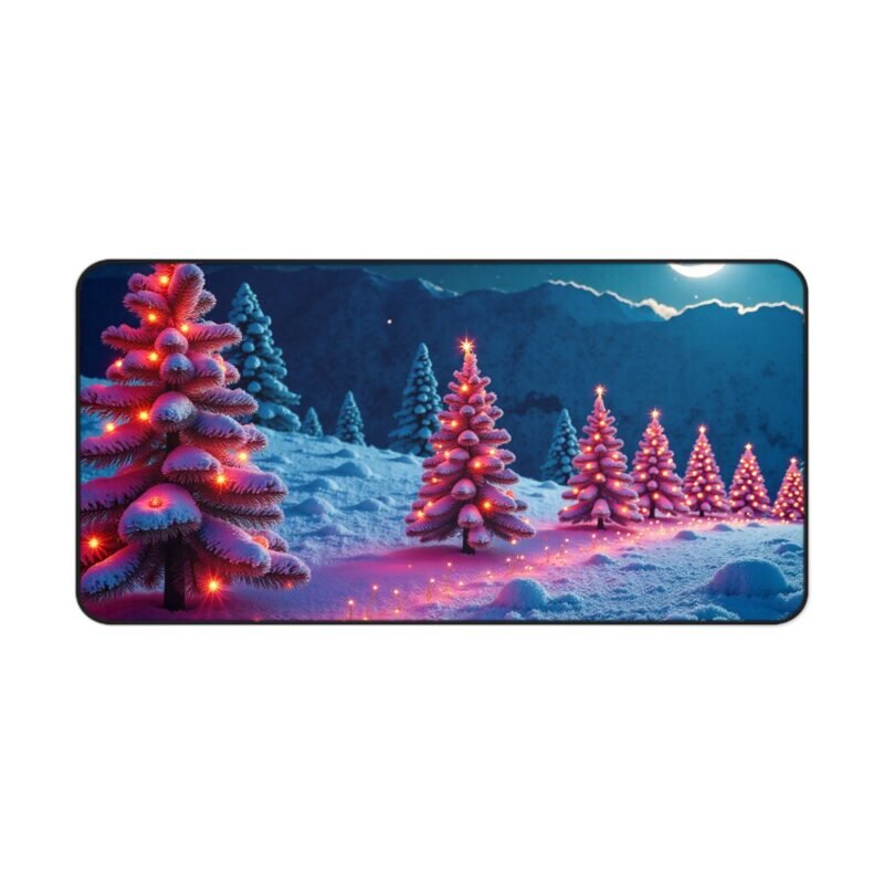 Christmas Desk Mat with Snowy Forest and Twinkling Holiday Lights - Image 9