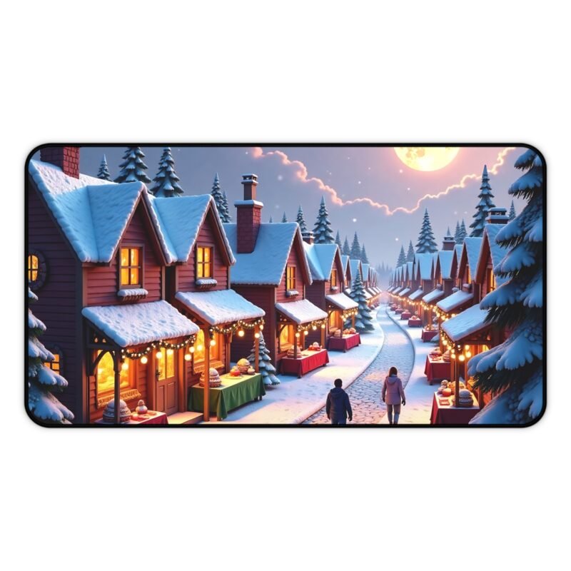 Winter Wonderland Mouse Pad with Festive Snow-Covered Cottages and Holiday Market Scene - Image 5