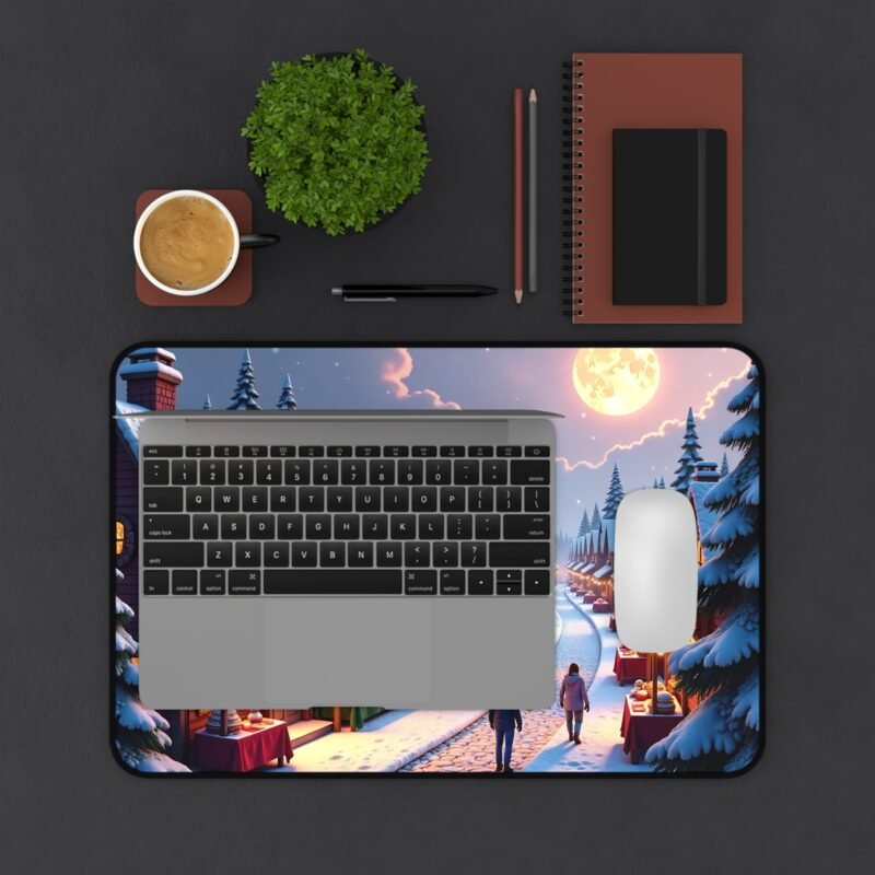 Winter Wonderland Mouse Pad with Festive Snow-Covered Cottages and Holiday Market Scene - Image 3