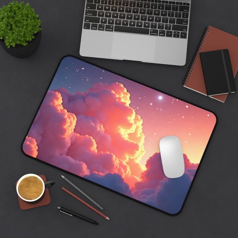 Space-Themed Mouse Pad with Sunrise Clouds and Twinkling Stars for Creative Workspaces - Image 4