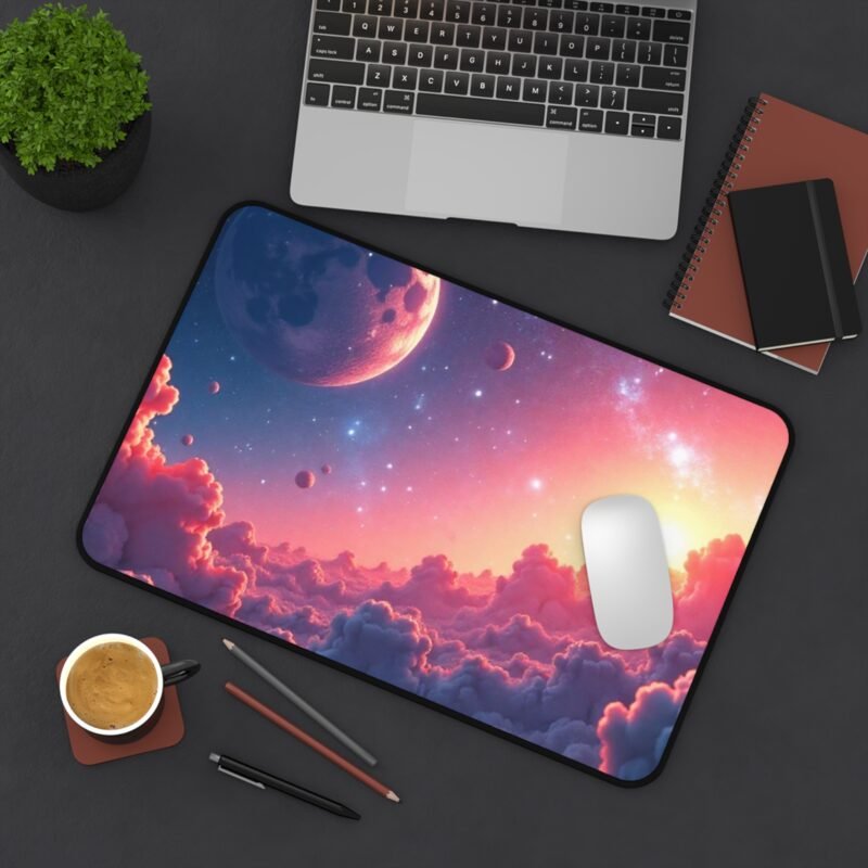 Cosmic Dreams Space Themed Desk Mat with Starlit Sky and Floating Planets - Image 4