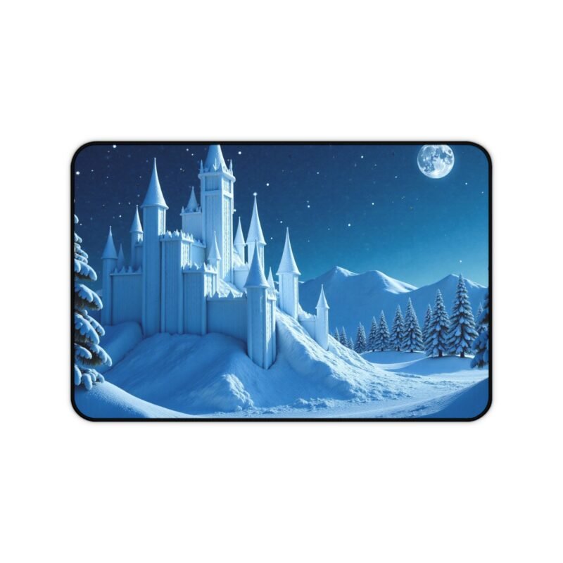 Winter Fantasy Desk Mat with Snowy Castle and Starlit Sky