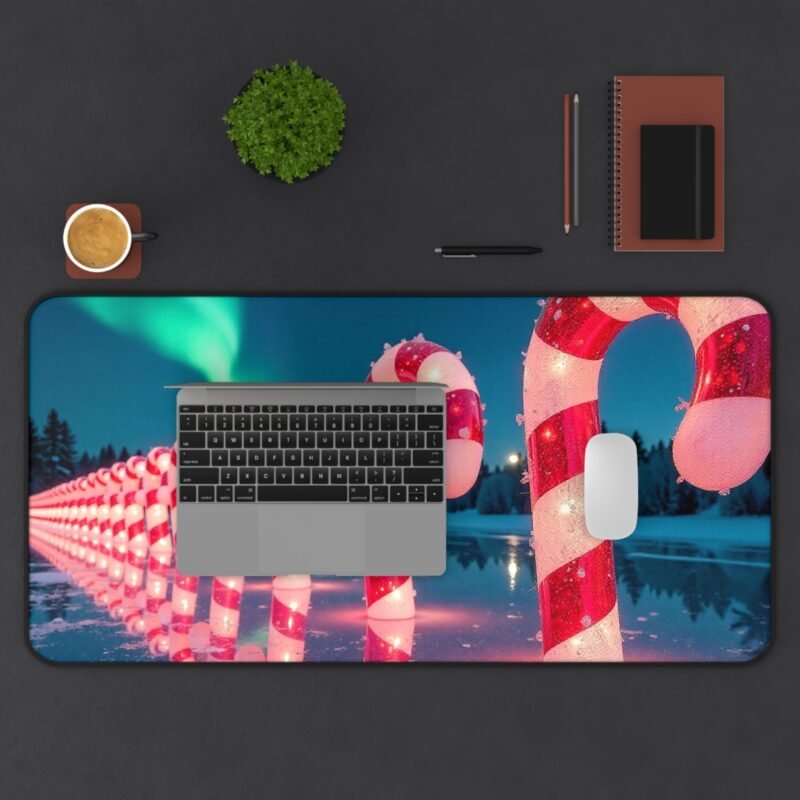 Holiday Desk Mat with Aurora Borealis and Festive Candy Cane Design - Image 11