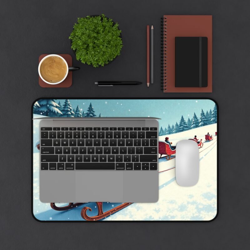 Festive Christmas Desk Mat with Vibrant Sleigh Ride and Winter Snowfall Scene - Image 3