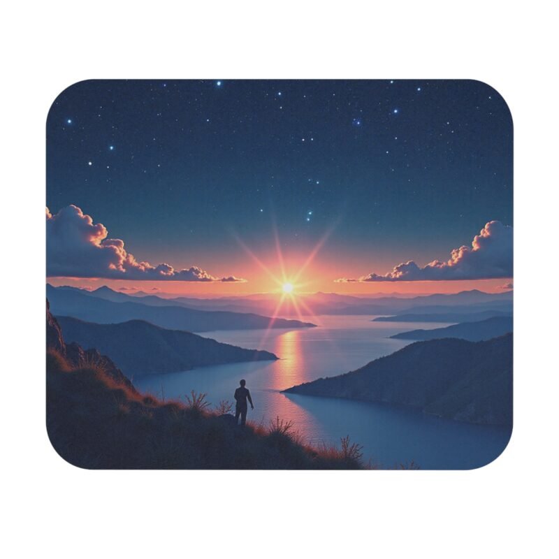 Nature Inspired Desk Mat with Sunset Lake and Mountain Landscape