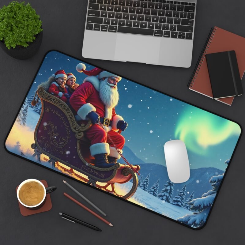 Christmas Desk Mat with Santa and Aurora Snowy Landscape for Holiday Cheer - Image 8