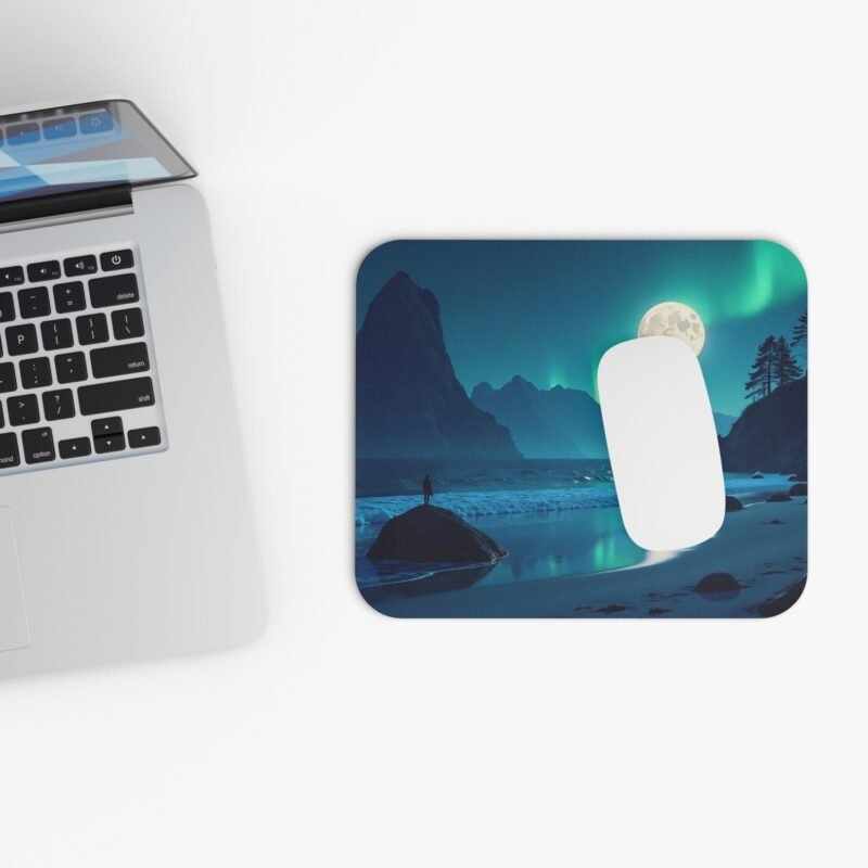 Moonlit Desk Mat with Northern Lights and Tranquil Beach Design - Image 4