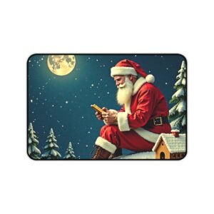 Santa Claus Christmas Desk Mat with Winter Moonlight Scene for Festive Workspaces