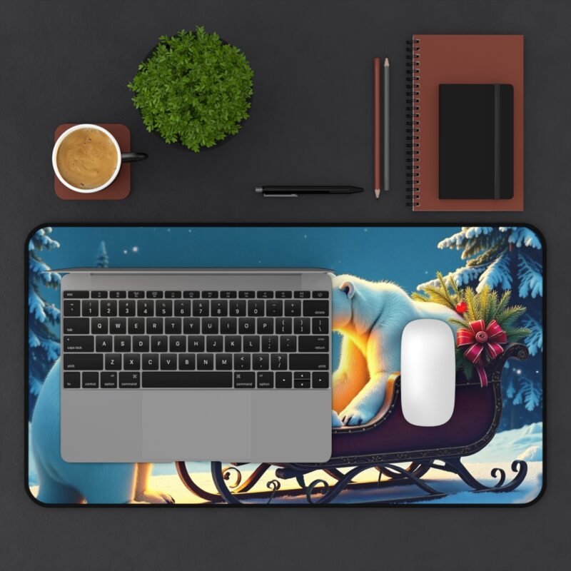 Winter Desk Mat with Polar Bears in Snowy Holiday Scene - Image 7