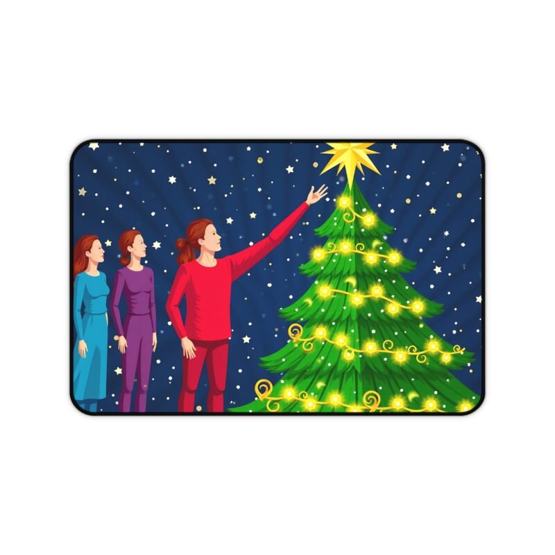 Christmas Desk Mat with Festive Tree Design and Starry Winter Charm