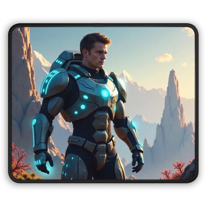 Gaming Mouse Pad Futuristic Design with Armored Champion for Immersive Gameplay