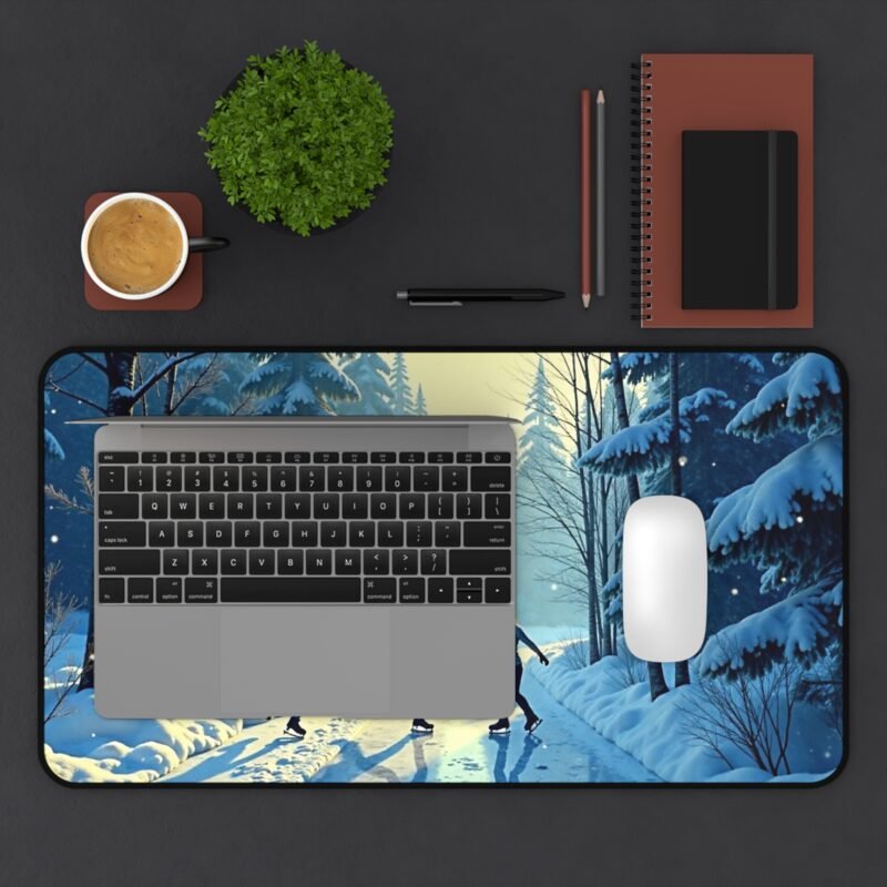 Winter Wonderland Desk Mat with Scenic Skating Forest Design - Image 7