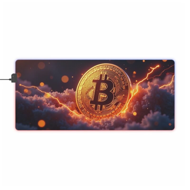 Bitcoin Gaming Mouse Pad with LED Glow and Digital Lightning Design - Image 9