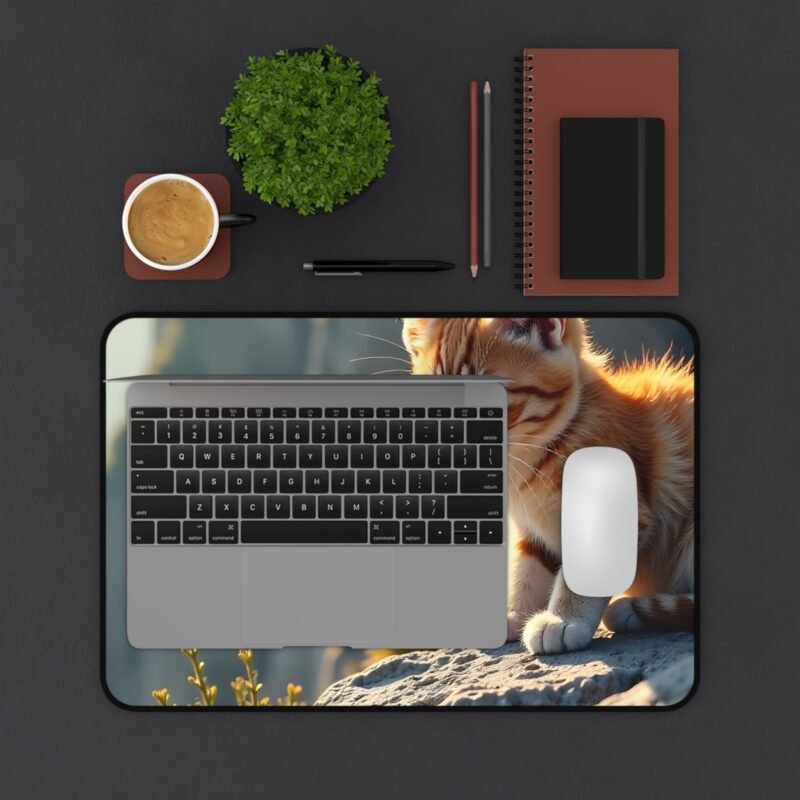 Curious Ginger Kitten Cat Desk Mat for Nature-Inspired Workspace - Image 3