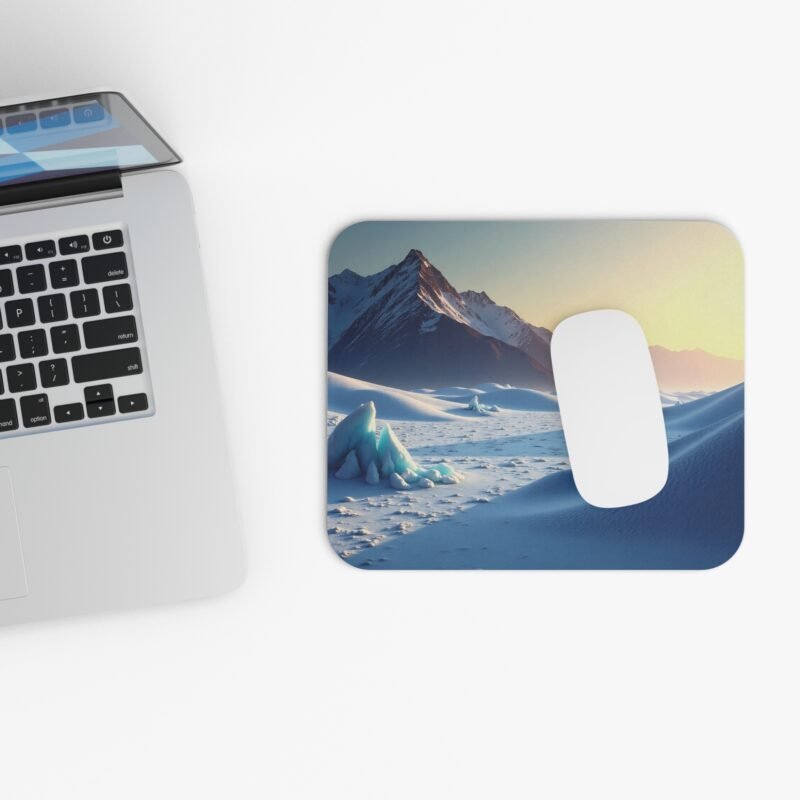 Winter Desk Mat with Serene Snowy Landscape and Sunrise Mountain Design - Image 4