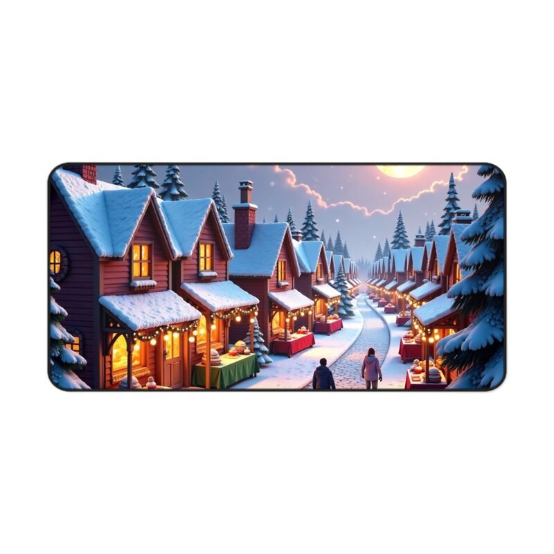 Winter Wonderland Mouse Pad with Festive Snow-Covered Cottages and Holiday Market Scene - Image 9