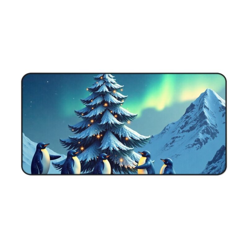 Winter Desk Mat with Festive Penguins and Northern Lights Design - Image 9