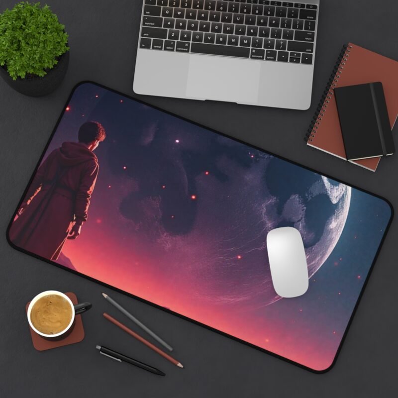 Sci-Fi Desk Mat with Alien Landscape and Moonlit Explorer Design - Image 8