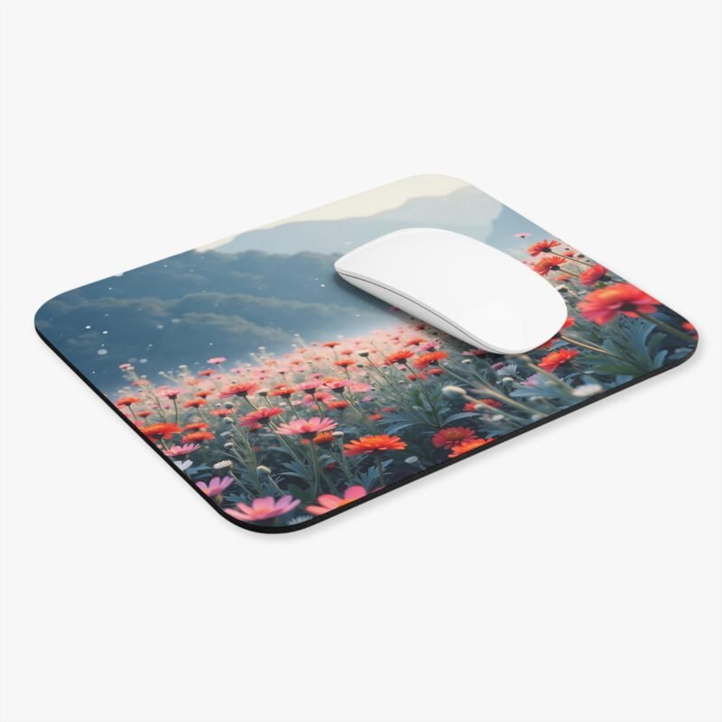 Nature Desk Mat with Red and Pink Flowers and Misty Mountain Backdrop - Image 3
