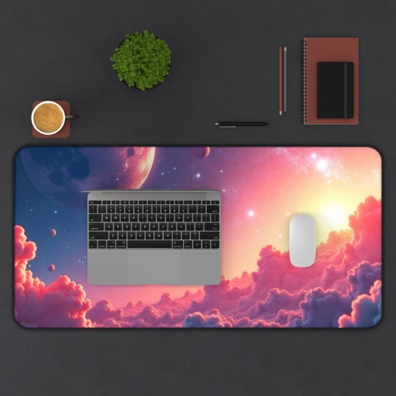 Cosmic Dreams Space Themed Desk Mat with Starlit Sky and Floating Planets - Image 11