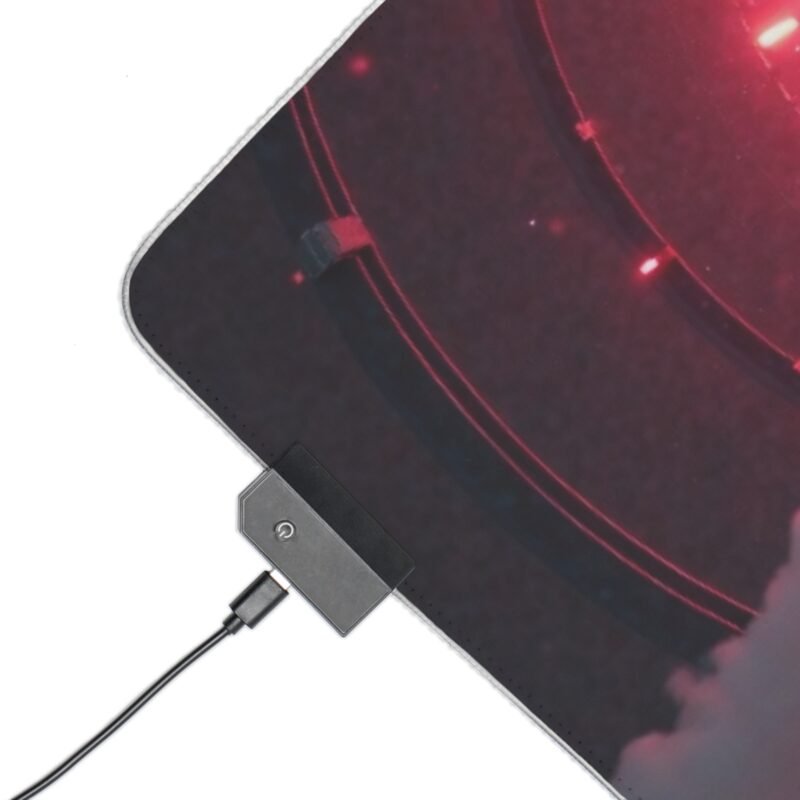 Gaming Mouse Pad with LED Design Featuring Warrior and Glowing Red Portal - Image 3