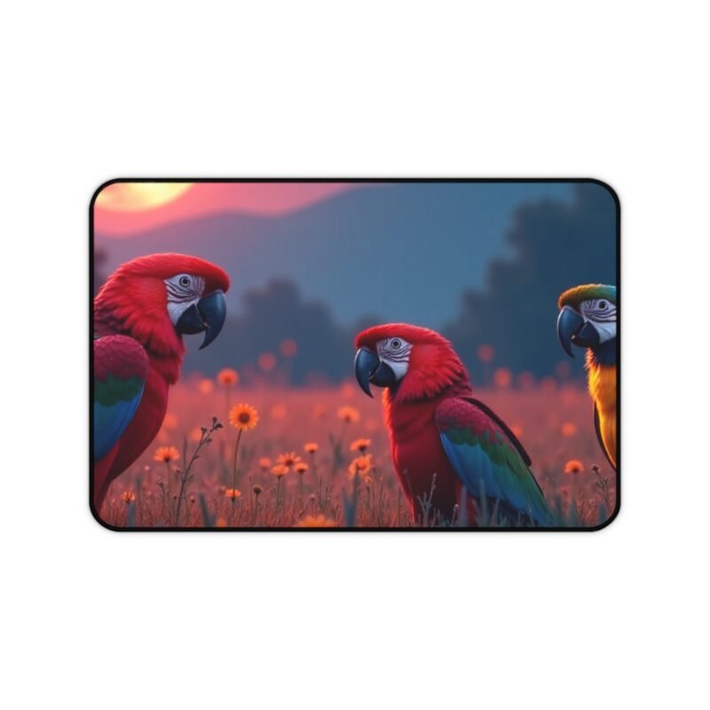 Nature Desk Mat with Majestic Parrot Design and Full Moon Glow