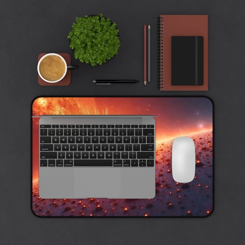 Space Themed Desk Mat with Fiery Cosmic Portal and Planetary Design - Image 3