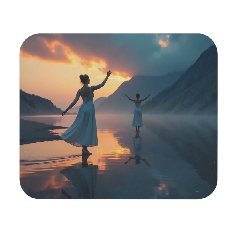 Elegant Desk Mat for Workspace with Dancers at Dusk and Tranquil Mountain Serenity