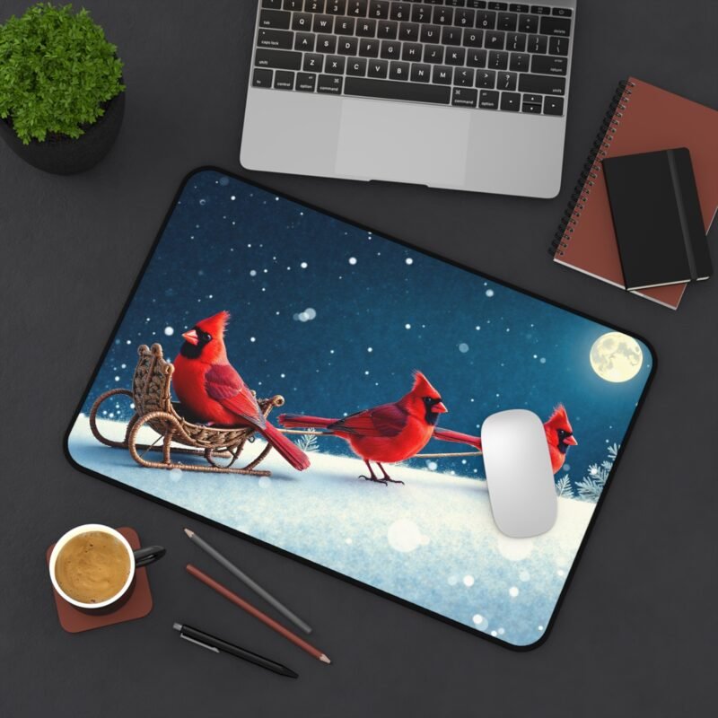 Winter Wonderland Desk Mat with Cardinals Sleigh Design for Festive Elegance - Image 4