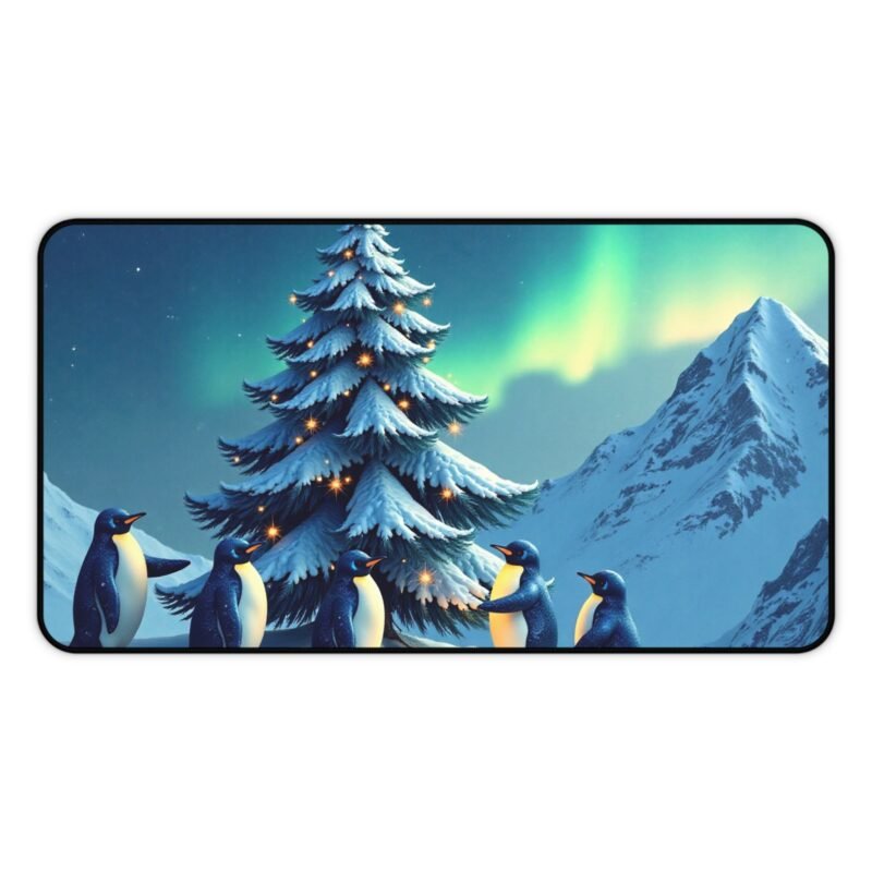 Winter Desk Mat with Festive Penguins and Northern Lights Design - Image 5