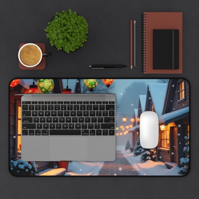 Winter Village Desk Mat with Festive Lanterns and Snowy Cottage Scene - Image 7
