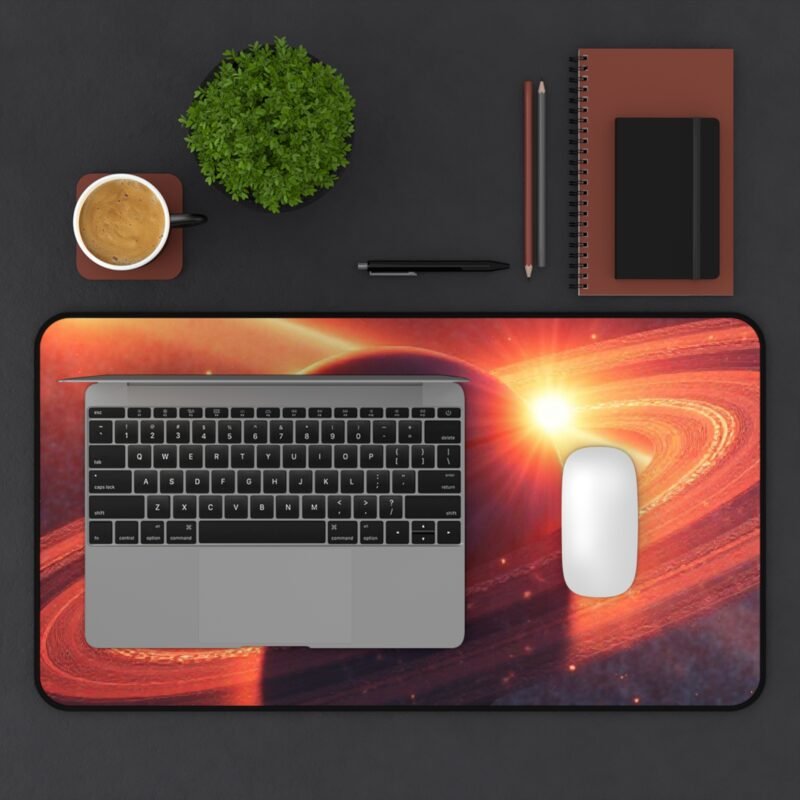 Galaxy Desk Mat with Cosmic Planet Design and Illuminated Ring System - Image 7